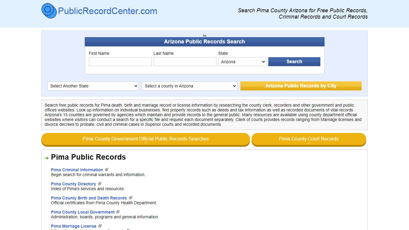 Pima County Arizona Free Public Records - Court Records - Criminal Records